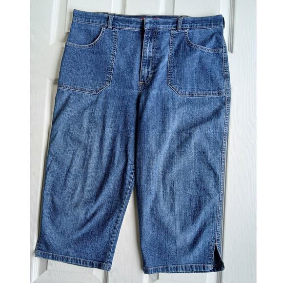 Gloria Vanderbilt Denim Capri Pants size 14 dark grey blue patch pockets jeans - Picture 13 of 14
